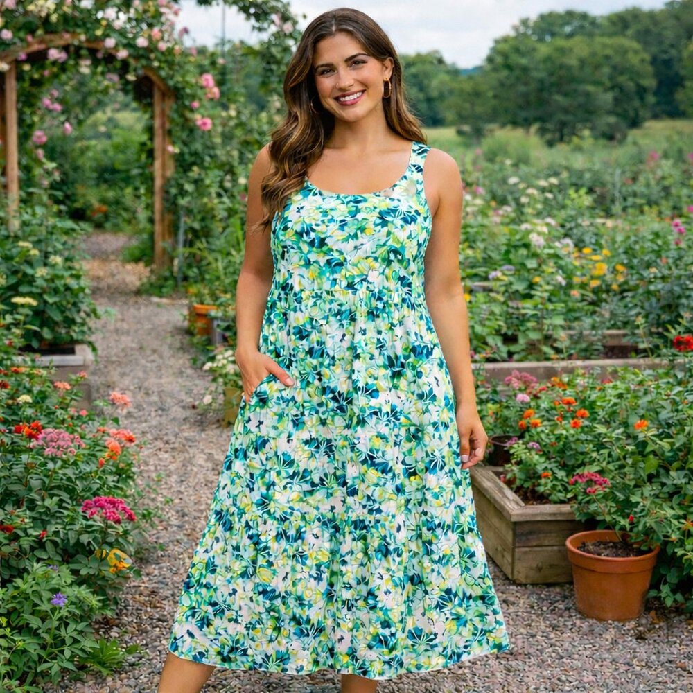 Torrid Maxi Wash Gauze Tiered Dress Womens 1 Green Watercolor Floral Tie Halter